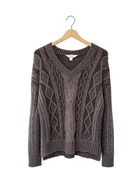 Womens VTG‎ Y2K Cable Knit Chunky Cotton Sweater Small Charcoal Gray Fisherman